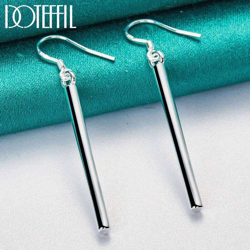 DOTEFFIL 925 Sterling Silver Round Pillar Drop Earrings For Woman Wedding Engagement Fashion Party Charm Jewelry d9d00