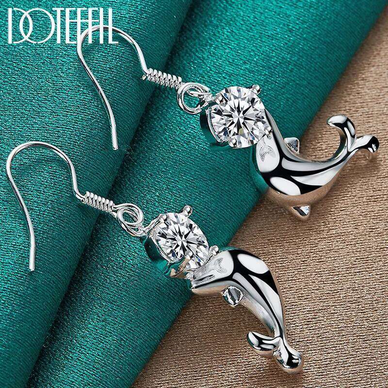 DOTEFFIL Pendientes colgantes de circonita AAA con forma de delfín de Plata de Ley 925 para mujer, regalo de compromiso, boda, cumpleaños, joyería d
