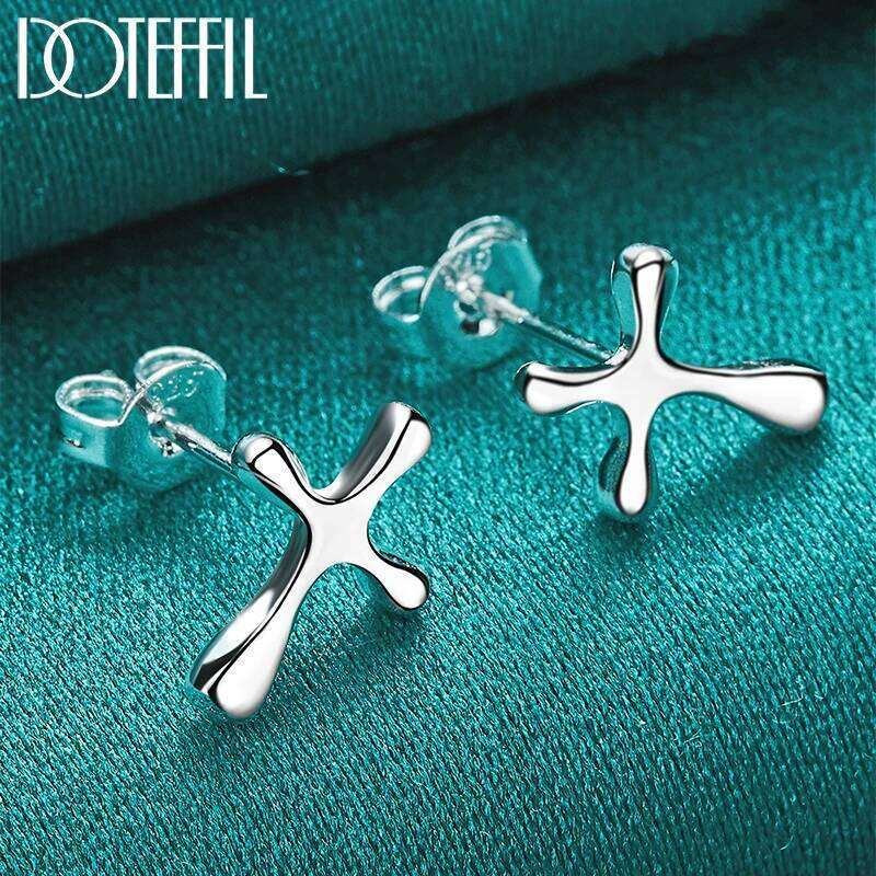 DOTEFFIL 925 Sterling Silver Small Cross Stud Earrings For Woman Wedding Engagement Fashion Party Charm Jewelry 63aa9