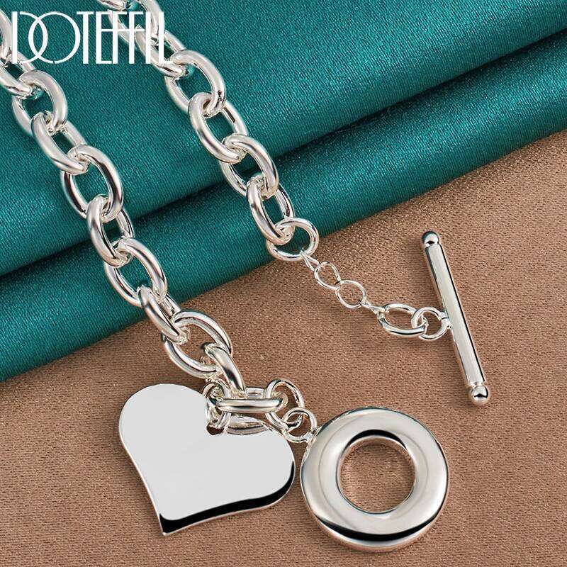 DOTEFFIL 925 Sterling Silver Heart Pendant Necklace For Woman Man Wedding Engagement Fashion Jewelry 25a8b