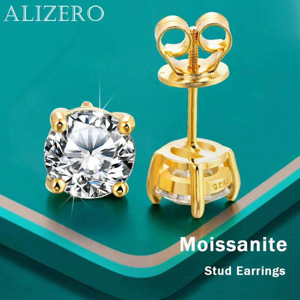 ALIZERO 0.1-1ct D Color Moissanite Screw Stud Earring Solid s925 Sliver 18K Gold Plated Diamond Earrings for Women Fine Jewelry 2acd1