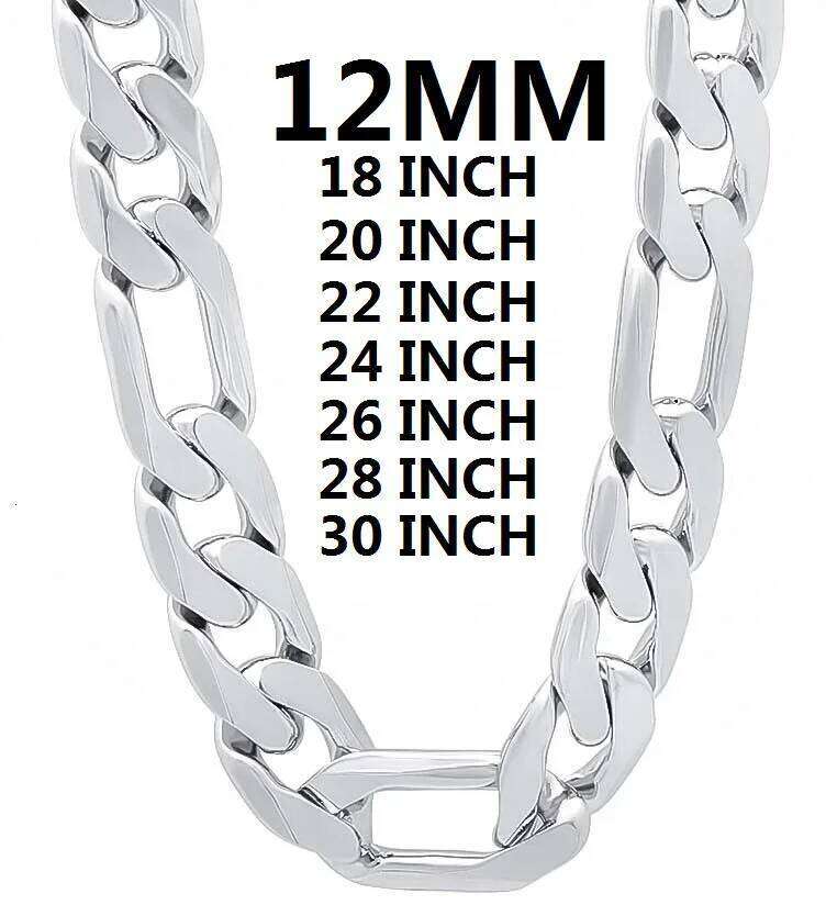 Solid 925 Sterling Silver Necklace for Men Classic 12MM Cuban Chain 18-30 Inch Charm High Quality Fashion Jewelry Wedding 293da