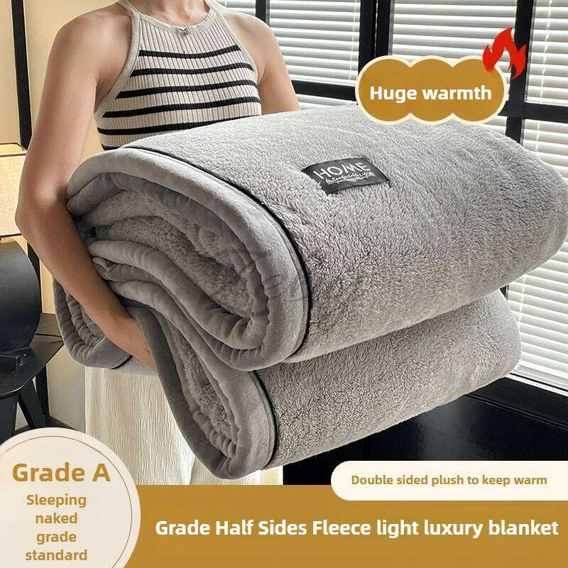New Grade A Half Sides Fleece Autumn Winter Warmth Soft Fluffy Keep Warm Sofa Blankets for Throw Napping Shawl Blanket W260107-image-1091096384