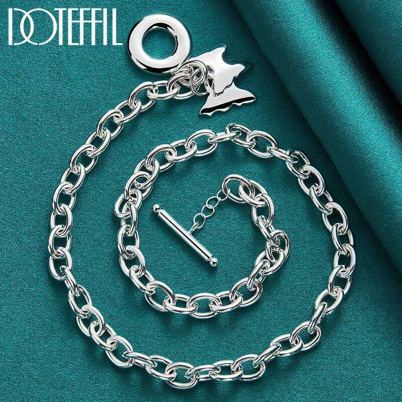 DOTEFFIL 925 Sterling Silver Two Butterfly Pendant Necklace For Woman Man Wedding Engagement Fashion Jewelry 3a868
