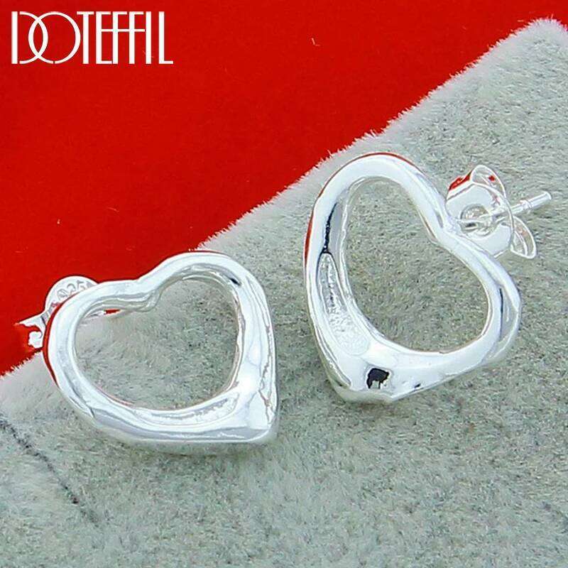 DOTEFFIL 925 Sterling Silver Heart Shape Stud Earrings For Woman Wedding Engagement Fashion Party Charm Jewelry 7a22e