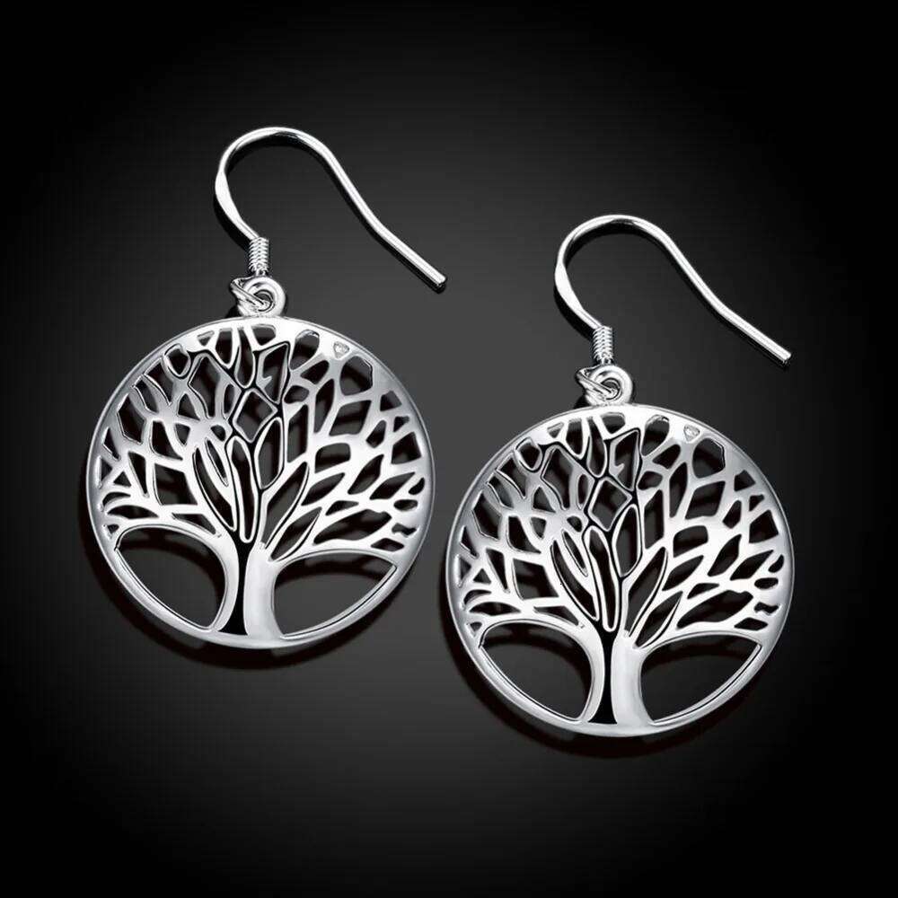Hot high quality Pretty 925 Sterling Silver Hollow Round tree drop Earrings for Women fashion Jewelry party Christmas Gifts aa5b2