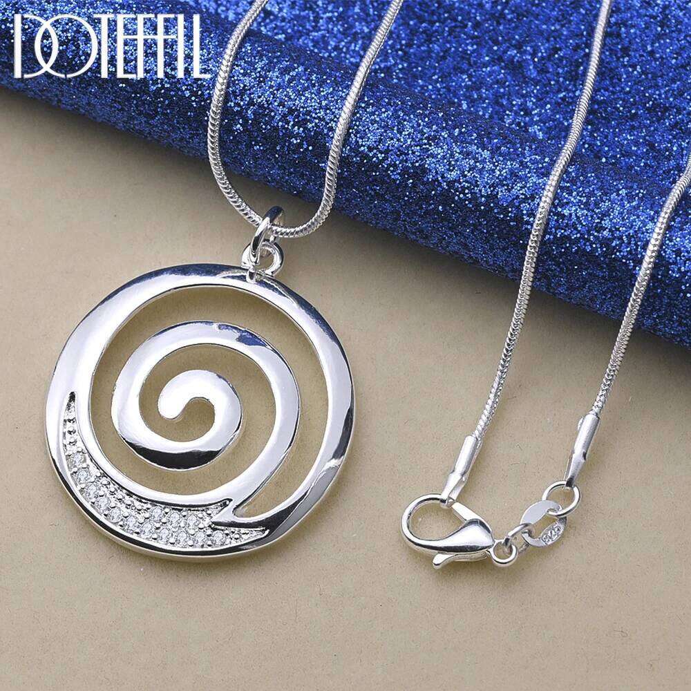 DOTEFFIL 925 Sterling Silver AAA Zircon Round Spiral Pendant Necklace 16-30 Inch Chain For Woman Man Charm Wedding Jewelry 09d70