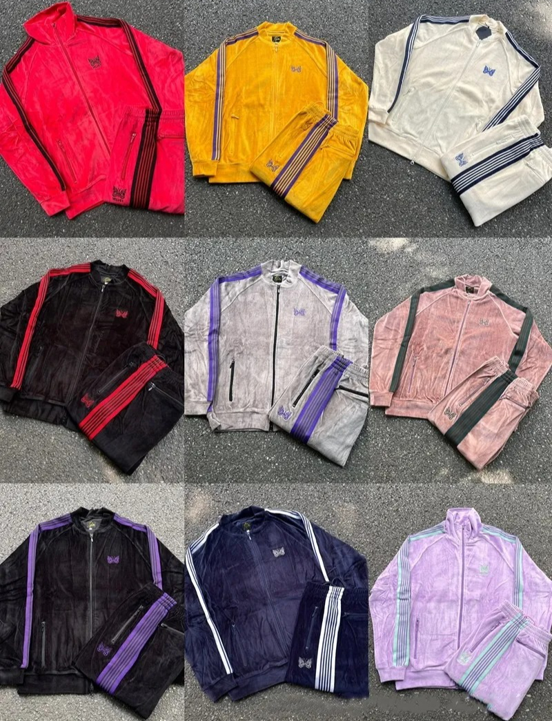 Designer Tracksuits men jacket pants coat hoodie sweatpants shorts tees sweatshirt Needles Butterfly Velvet Cardigan Retro Ribbed Zipper Jacket Pant