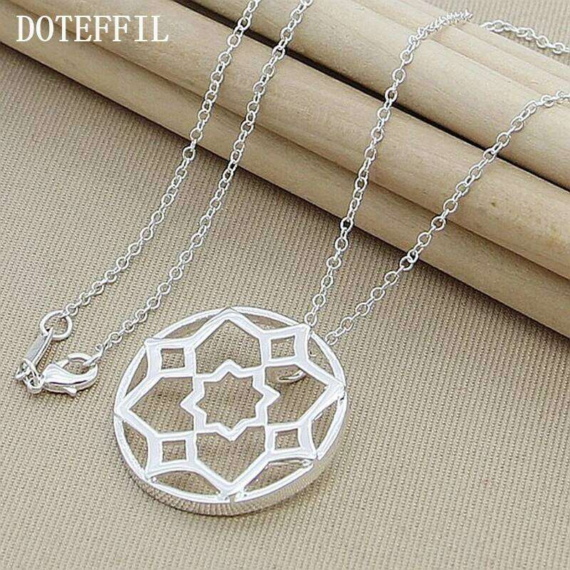 DOTEFFIL 925 Sterling Silver Round Flower Necklace 18 inch Chain For Woman Fashion Wedding Engagement Party Charm Jewelry 7be26