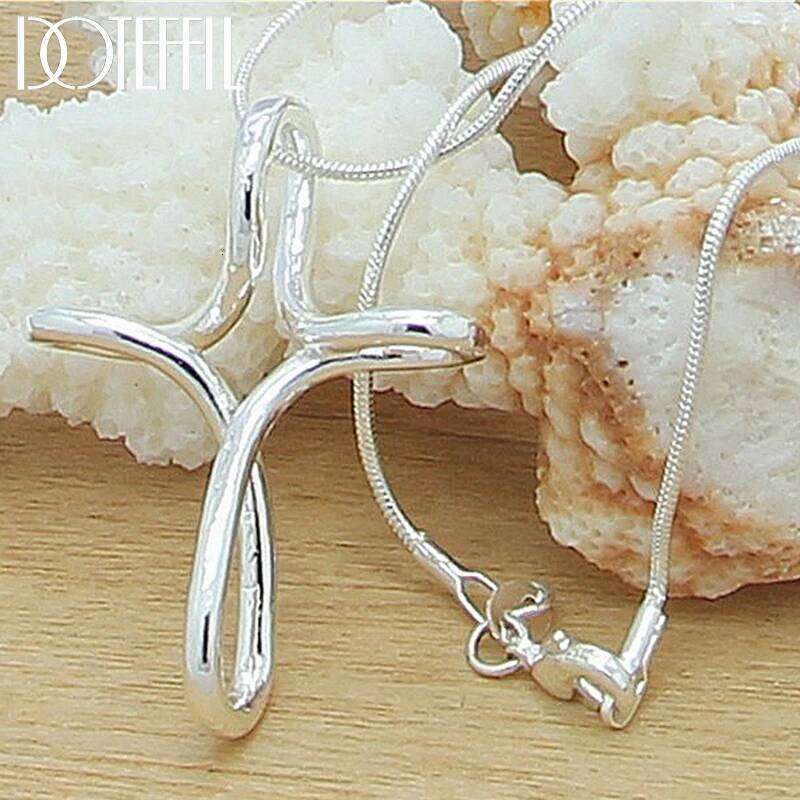 DOTEFFIL 925 Sterling Silver Charm 18 Inch Snake Chain Woman Cross Pendant Necklace Wedding Engagement Party Jewelry Gift 78d68