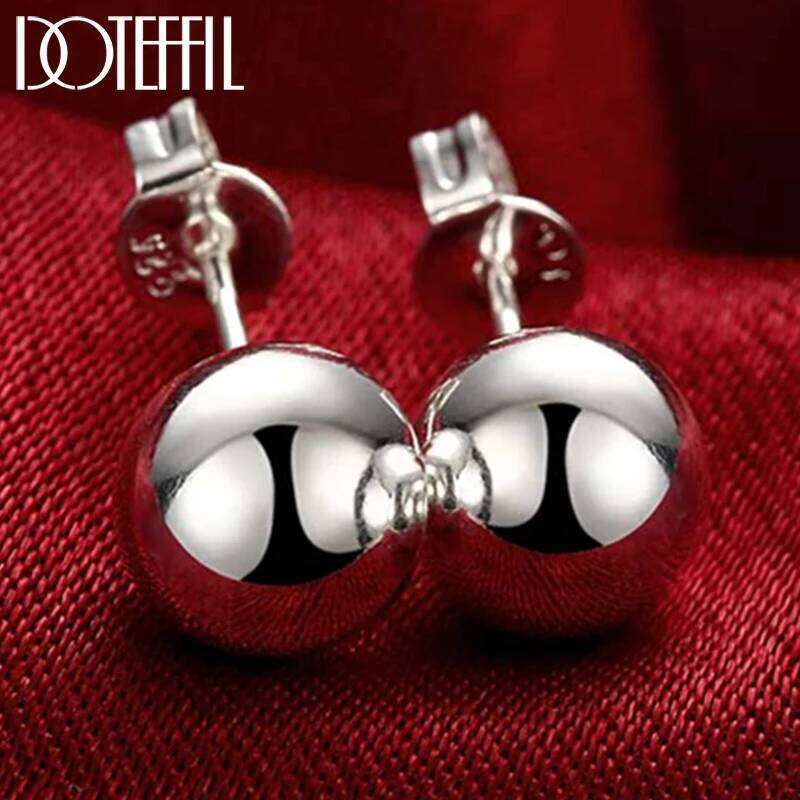 DOTEFFIL 925 Sterling Silver 8mm/10mm Round Circle Solid Ball Bead Stud Earring Woman Fashion Wedding Engagement Jewelry 61a18