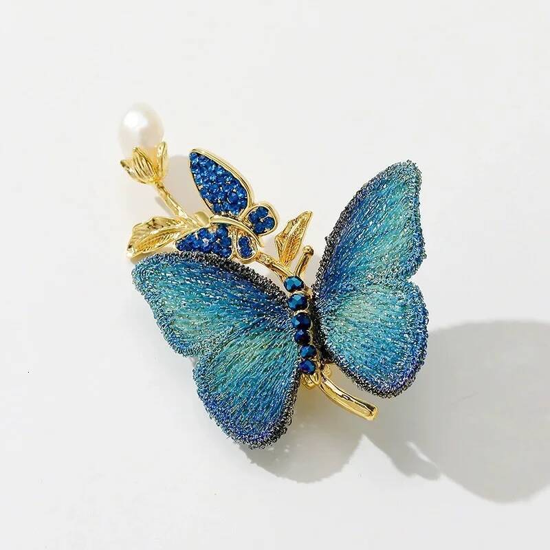 Women's Luxury Rhinestone Pearl Brooches Exquisite Fabric Embroidered Butterfly Insect Brooch Pin Party Office Jewelry