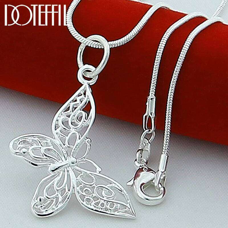 DOTEFFIL 925 Sterling Silver Butterfly Pendant Necklace 18/20/22/24/28/30 inch Snake Chain For Women Wedding Engagement Jewelry 5f550