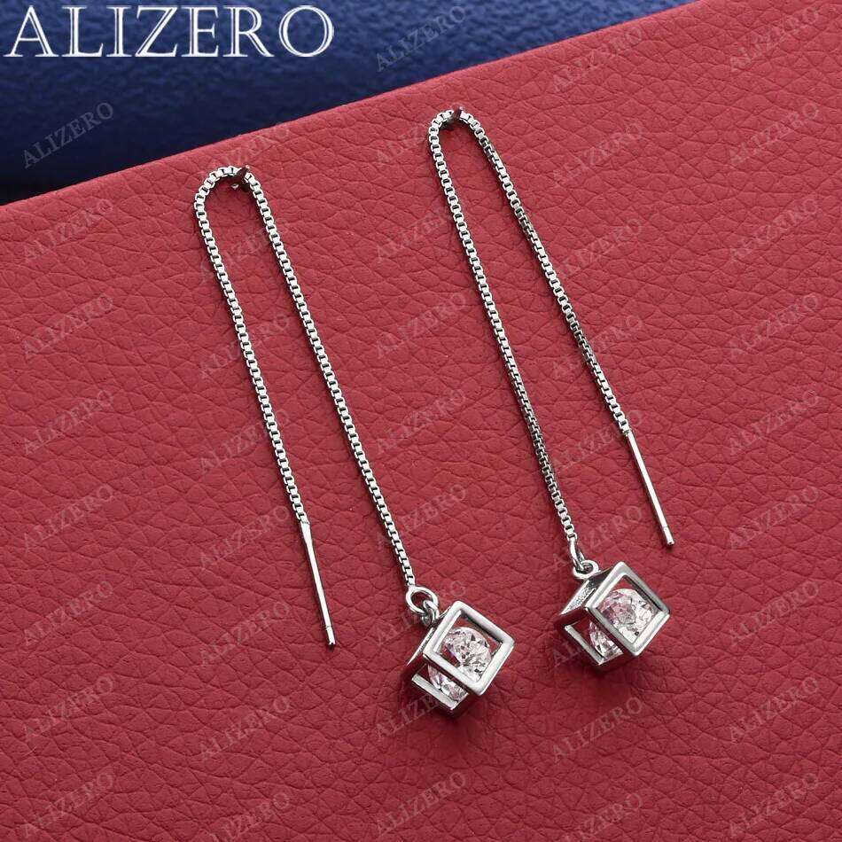 ALIZERO Nuevos pendientes colgantes de plata de ley 925 con ventana cuadrada y circonita, cadena larga con borlas para mujer, joyería creativa de te