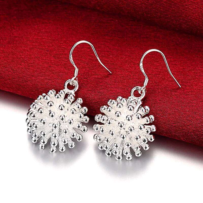 DOTEFFIL 925 Sterling Silver Coral Fireworks Drop Earrings For Woman Wedding Engagement Party Fashion Charm Jewelry 274fa