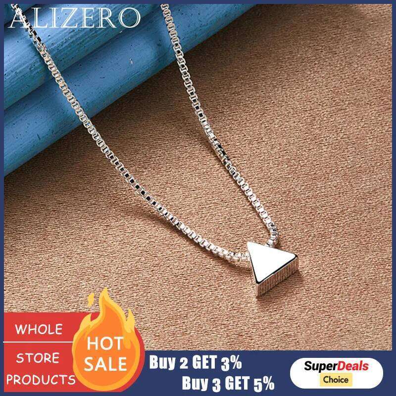 ALIZERO 925 Sterling Silver 18 Inch Box Chain Small Triangle Pendant Necklace For Women Men Wedding Party Fashion Charms Jewelry 45cb7