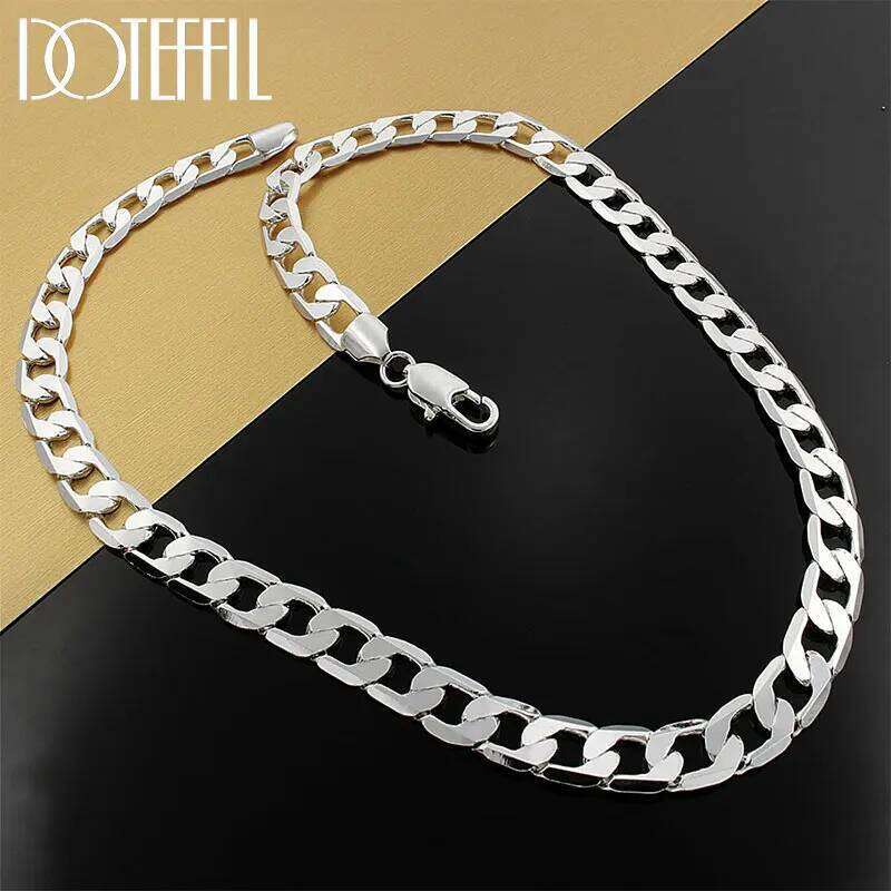 DOTEFFIL 925 Sterling Silver 20/24 Inches 10mm Flat Sideways Chain Necklace For Women Man Fashion Wedding Party Charm Jewelry cb8ba
