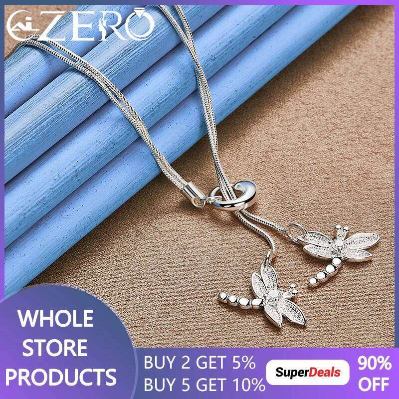 925 Sterling Silver 18 Inch Snake Chain Two Zircon Dragonfly Pendant Necklace For Woman Fashion Wedding Party Charm Jewelry Gift 351b8