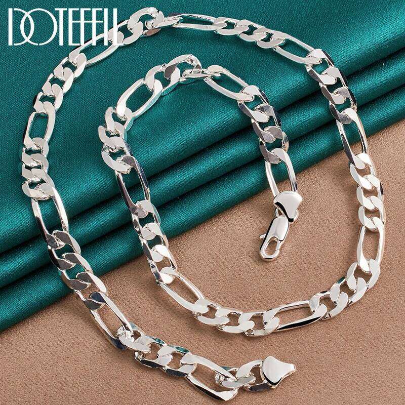 DOTEFFIL 925 Sterling Silver 20 Inch 8mm Side Chain Necklace For Women Man Fashion Wedding Party Charm Jewelry 71dd2