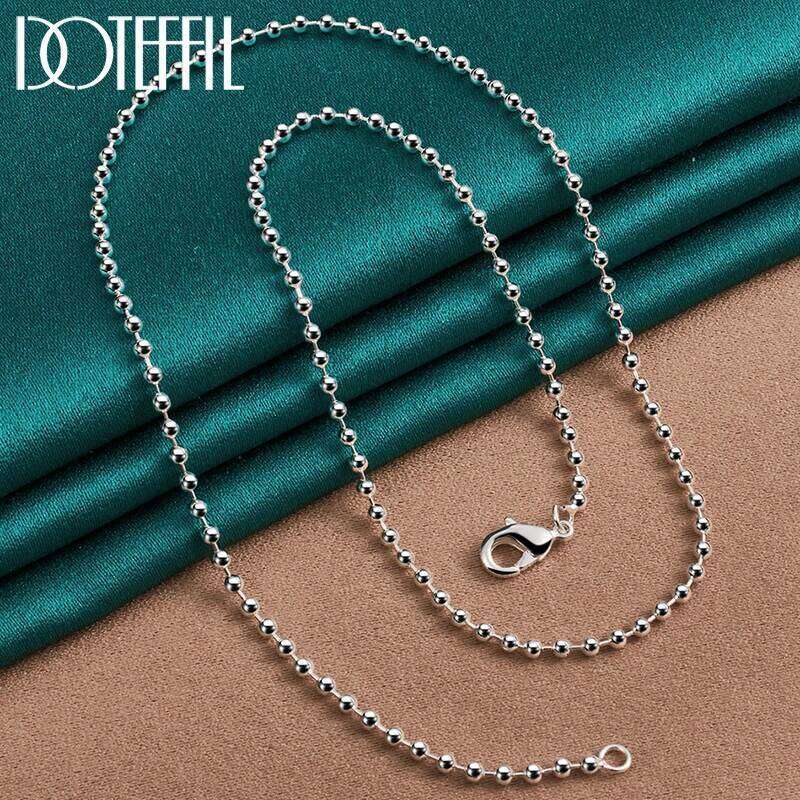 DOTEFFIL 925 Sterling Silver 18 Inch Bead Chain Necklace For Woman Wedding Engagement Fashion Jewelry 4f862