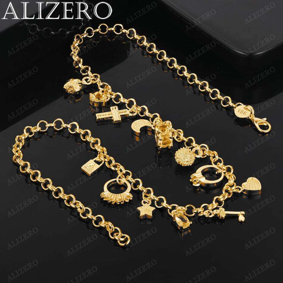 ALIZERO 18K Gold Ring Star Moon Heart / Cross Charms Necklaces 18 Inches Women Fine Jewelry Wholesale Trend Chain Necklace 9f6df