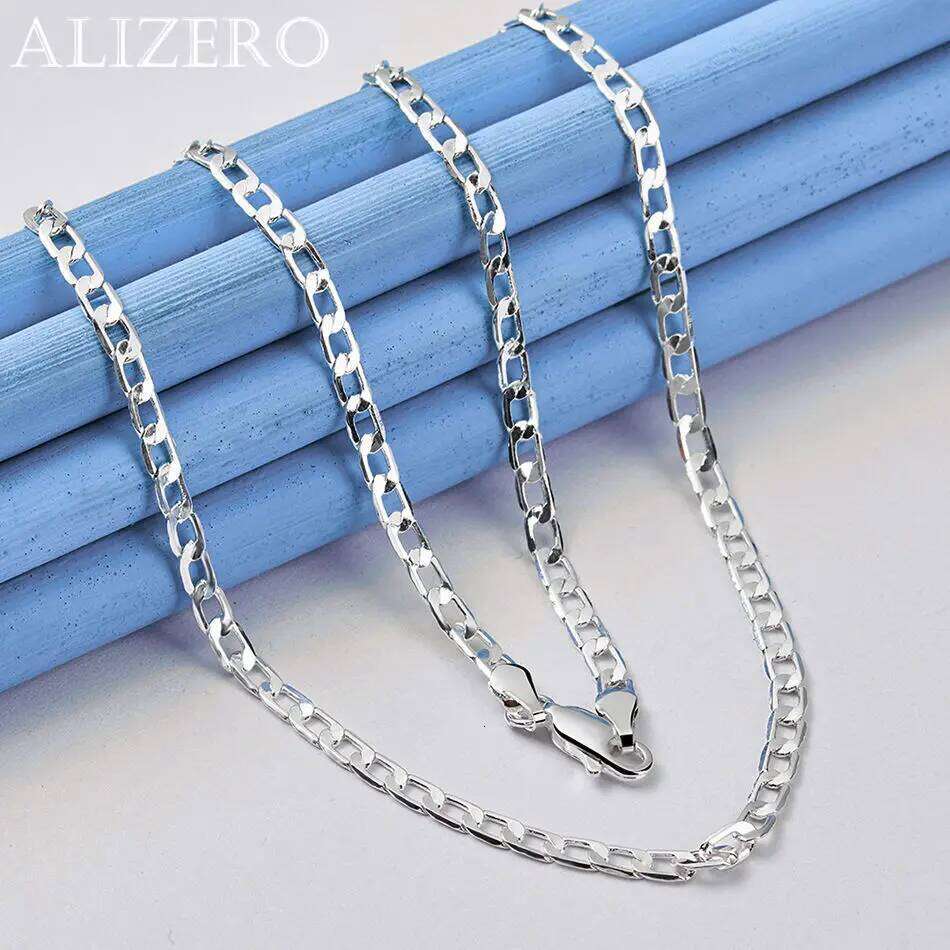 ALIZERO 16-30inch 925 Sterling Silver 4MM Side Chain Necklace For Women Men Trend Jewelry Fashion Party and Daily Wear b32e5