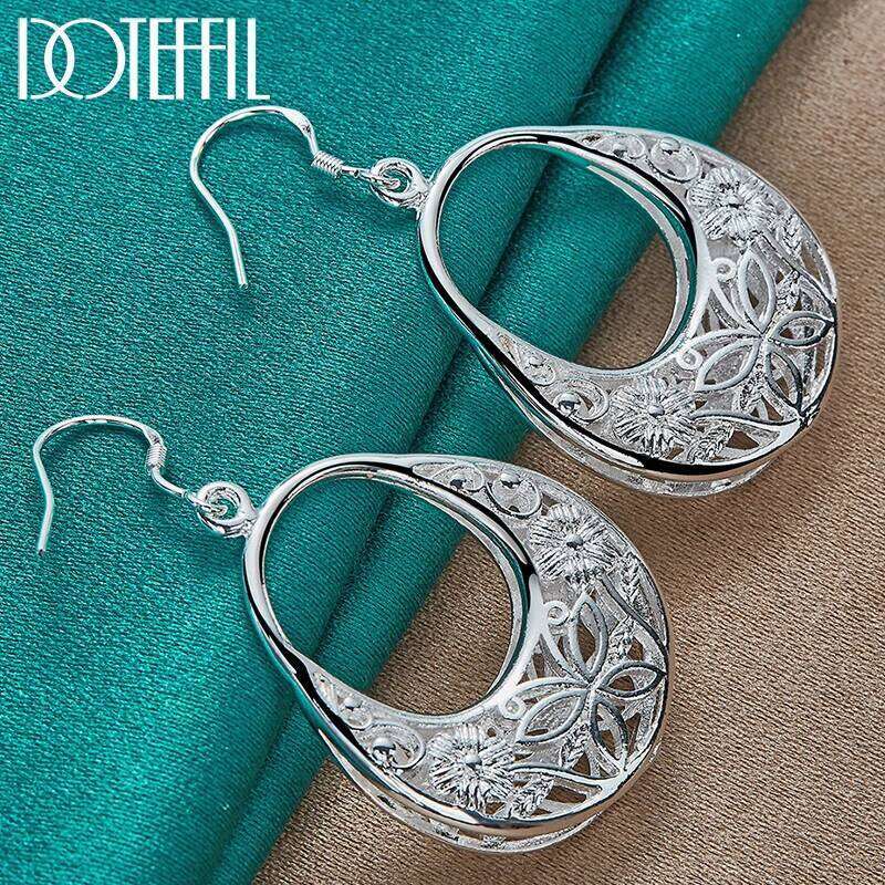 DOTEFFIL 925 Sterling Silver Charm Butterfly Hollow Drop Earrings For Women Lady Wedding Engagement Party Fashion Jewelry 6f317
