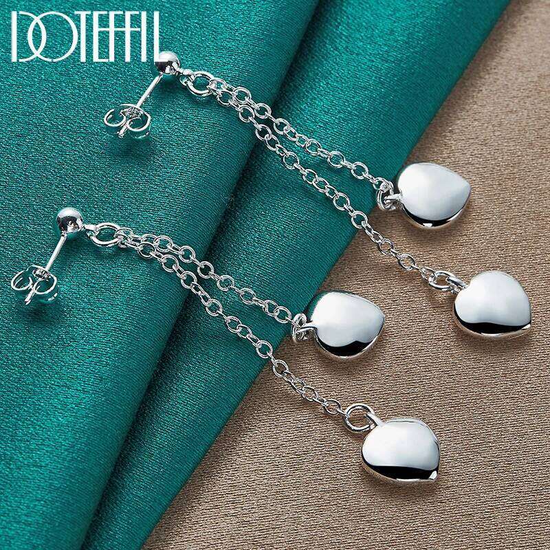 DOTEFFIL 925 Sterling Silver Solid Heart Drop Earrings For Woman Wedding Engagement Fashion Party Charm Jewelry 972f0