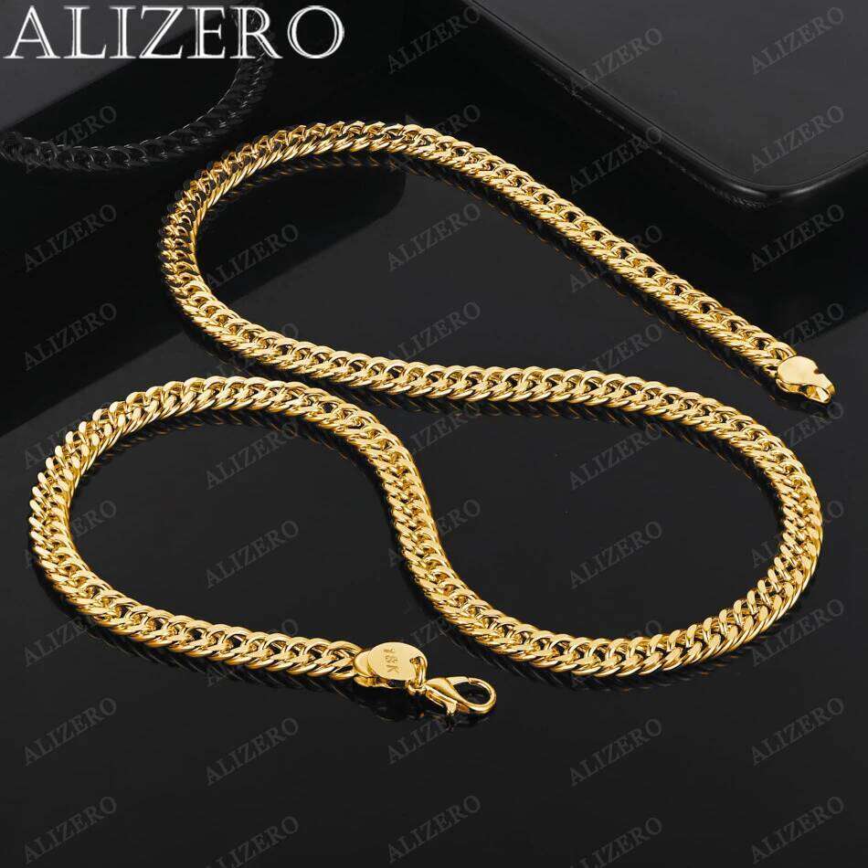 ALIZERO 18K Gold 6mm Cuban Chain Necklaces 20 Inches Men Women Fine Jewelry Wholesale Fashion Trend Hip Hop Necklace 92053