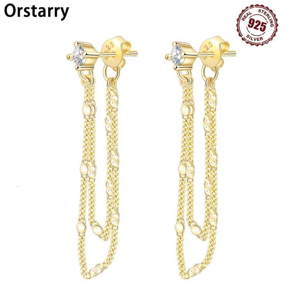 925 Sterling Silver Sparkling Gold Tassel Bohemian Stud Earrings For Lady S925 Jewelry Party Exquisite Birthday Gifts 24c6e
