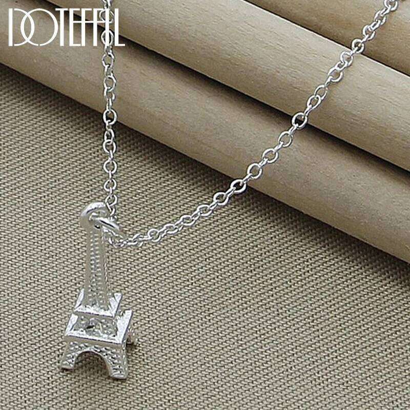 DOTEFFIL 925 Sterling Silver Eiffel Tower Paris Pendant Necklace 16-30 Inch Chain For Women Wedding Engagement Fashion Jewelry e8c38