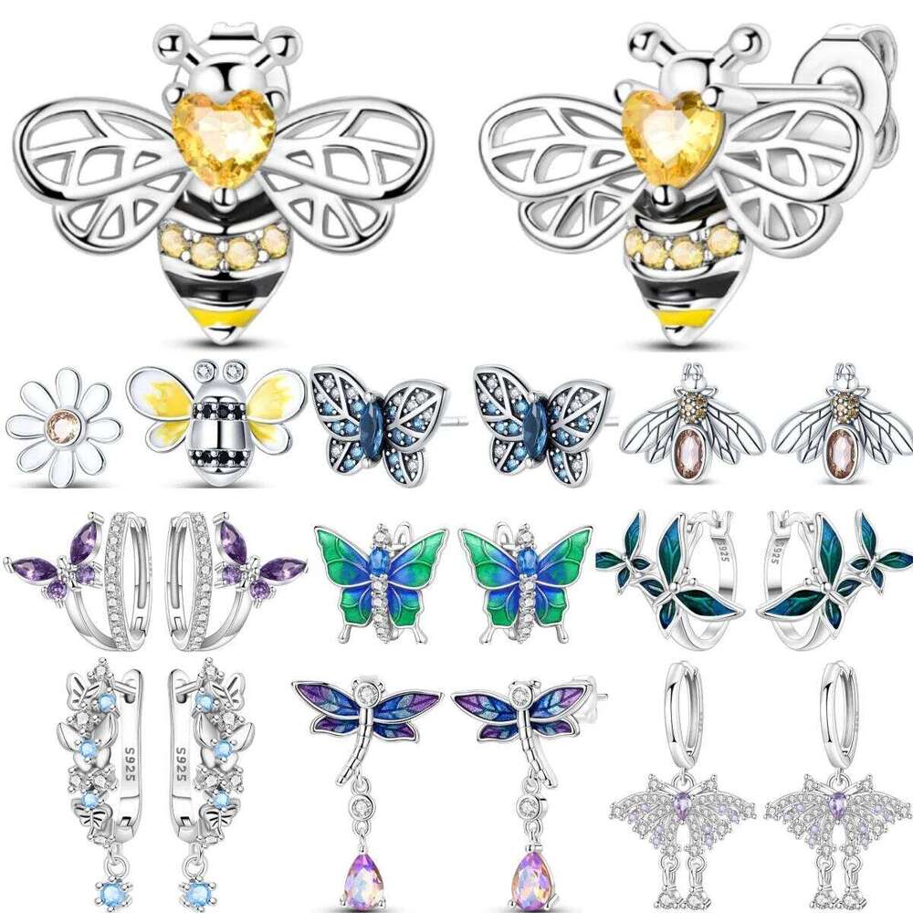 925 Sterling Silver Cute Bees Insects Stud Earrings For Lady S925 Jewelry Party Exquisite Birthday Gifts 91786