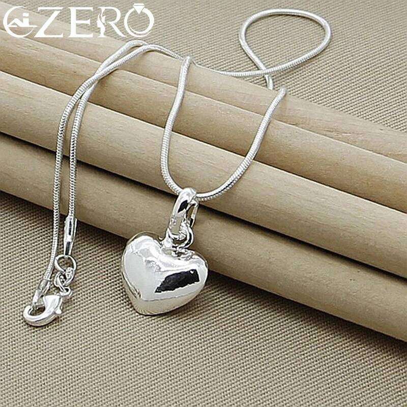 Hot Sale 925 Sterling Silver Solid Heart Necklace 18-30 Inch Snake Chain for Women Girl Wedding Charm Fashion Jewelry Luxury 8a235