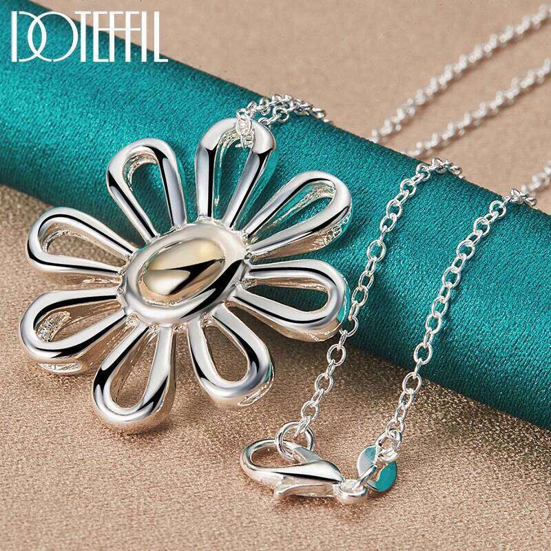 DOTEFFIL 925 Sterling Silver 16/18/20/22/24/26/30 Inch Chain Flower Pendant Necklace For Women Wedding Engagement Charm Jewelry f72c7