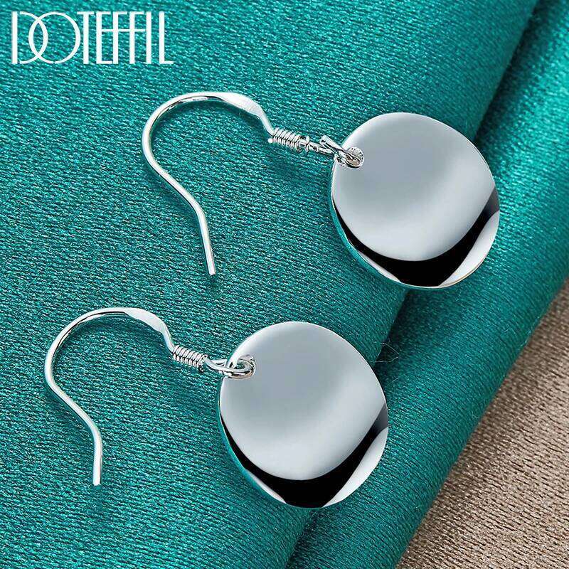 DOTEFFIL 925 Sterling Silver Smooth Bump Round Drop Earrings For Woman Wedding Engagement Fashion Party Charm Jewelry f3e74