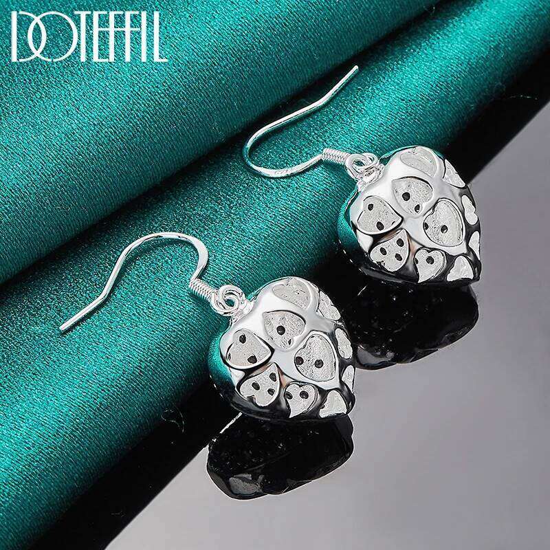 DOTEFFIL 925 Sterling Silver Heart Purple AAA Zircon Drop Earring Woman Wedding Engagement Party Fashion Charm Jewelry f6700