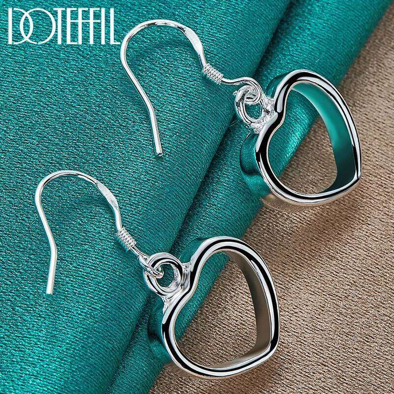 DOTEFFIL Heart Drop Earrings 925 Sterling Silver Wedding Engagement Woman Fashion Party Charm Jewelry 01176