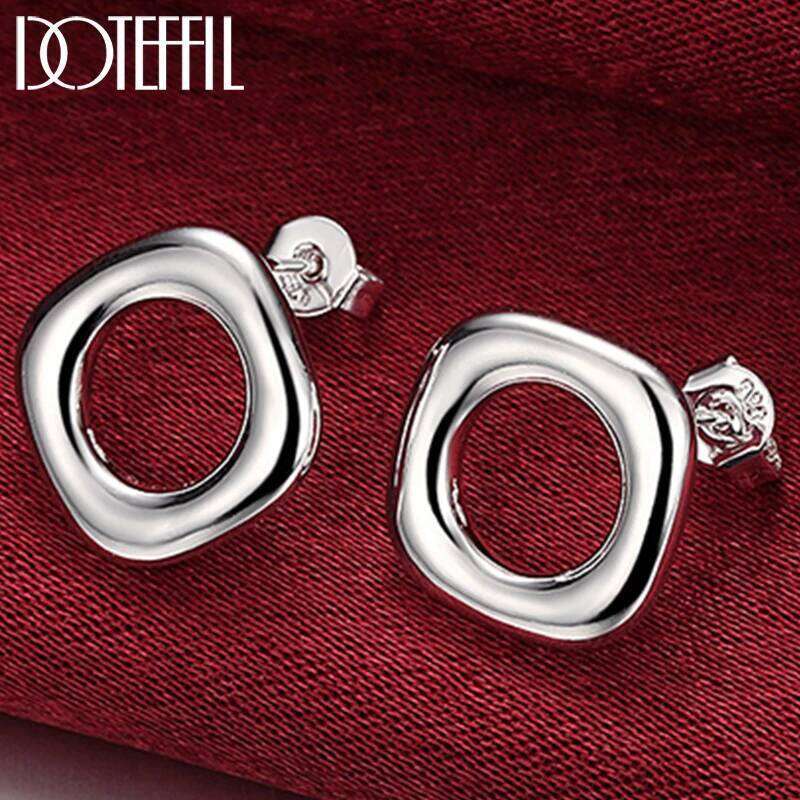 DOTEFFIL 925 Sterling Silver Square Round Stud Earrings For Woman Wedding Engagement Fashion Party Charm Jewelry 73145