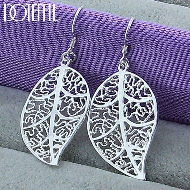 DOTEFFIL 925 Sterling Silver Leaves Drop Earrings For Woman Wedding Engagement Fashion Party Charm Jewelry 2218b