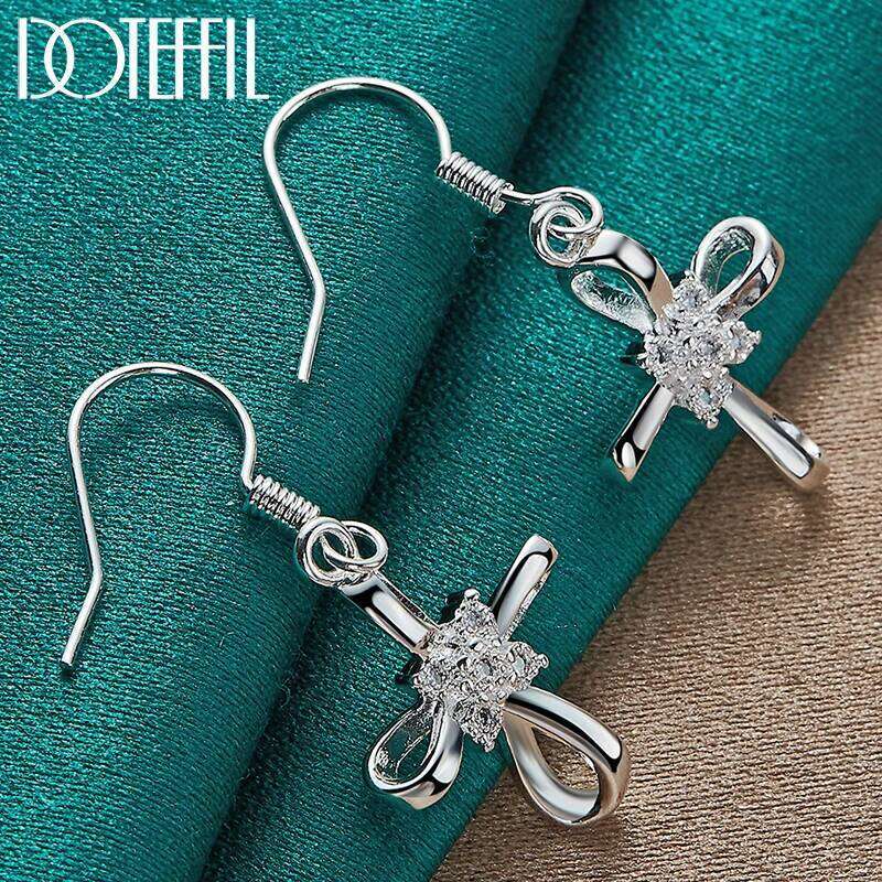 DOTEFFIL Cross Charm AAA Zircon Drop Earring 925 Sterling Silver Woman Jewelry Fashion Wedding Engagement Party Gift 17d00