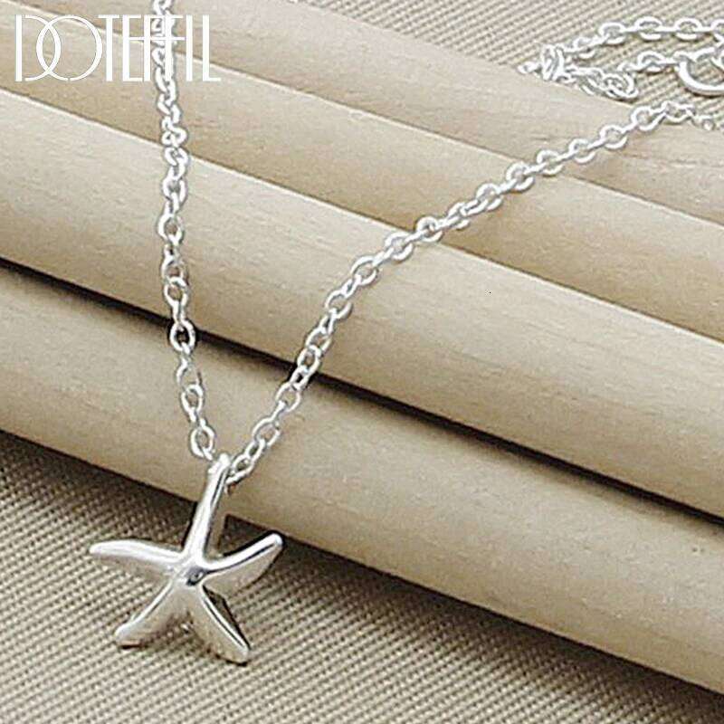 DOTEFFIL 925 Sterling Silver Starfish Pendant Necklace 18 Inch Chain For Women Wedding Engagement Fashion Charm Jewelry 265a3