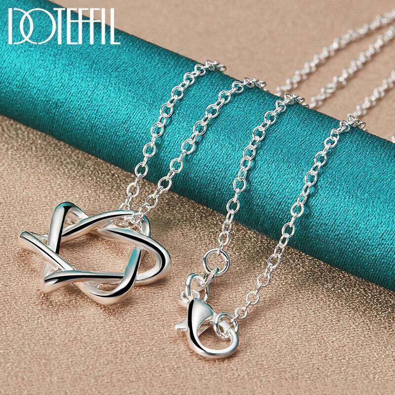 DOTEFFIL 925 Sterling Silver 16-30 Inch O-Chain Six Stars Pendant Necklace For Woman Wedding Engagement Jewelry 03d34