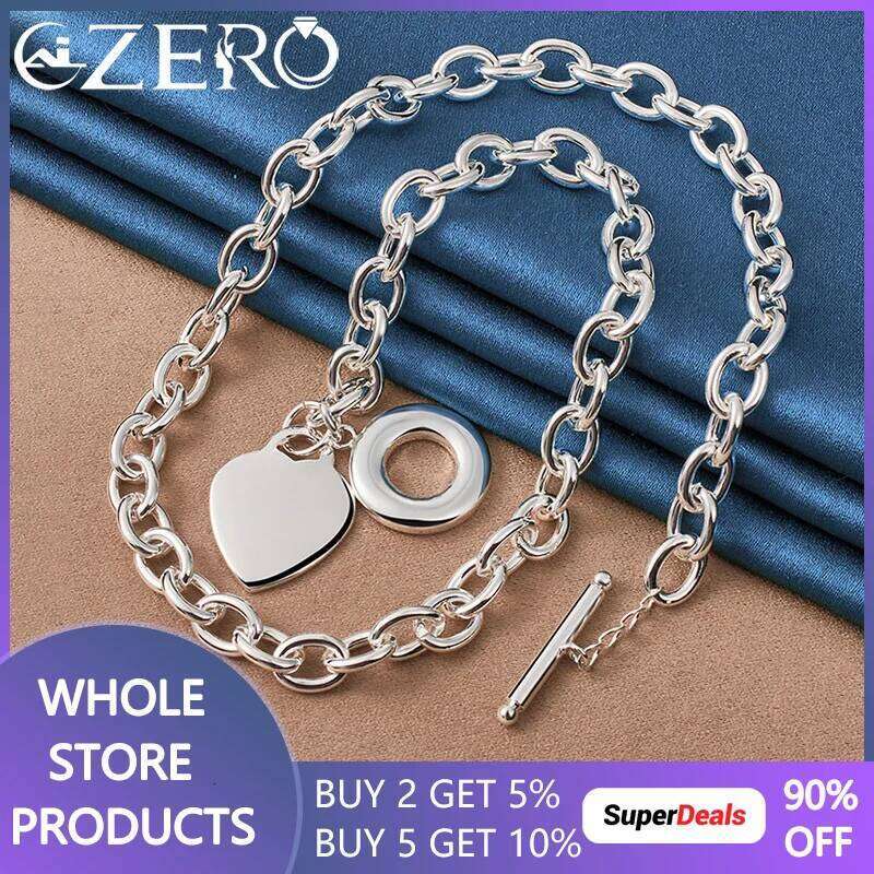 ALIZERO 925 Sterling Silver 18 Inch OT Buckle Chain Heart Lock Necklace For Women Men Fashion Wedding Engagement Party Jewelry