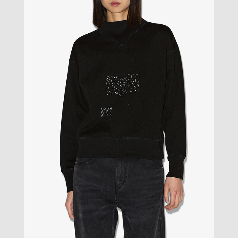 26ss High-Quality Designer Cotton Hooded Sweatshirt New Classic Styles with Rhinestone Embellishment High Neck Women Casual Loose-Fit Hoodie Pullove