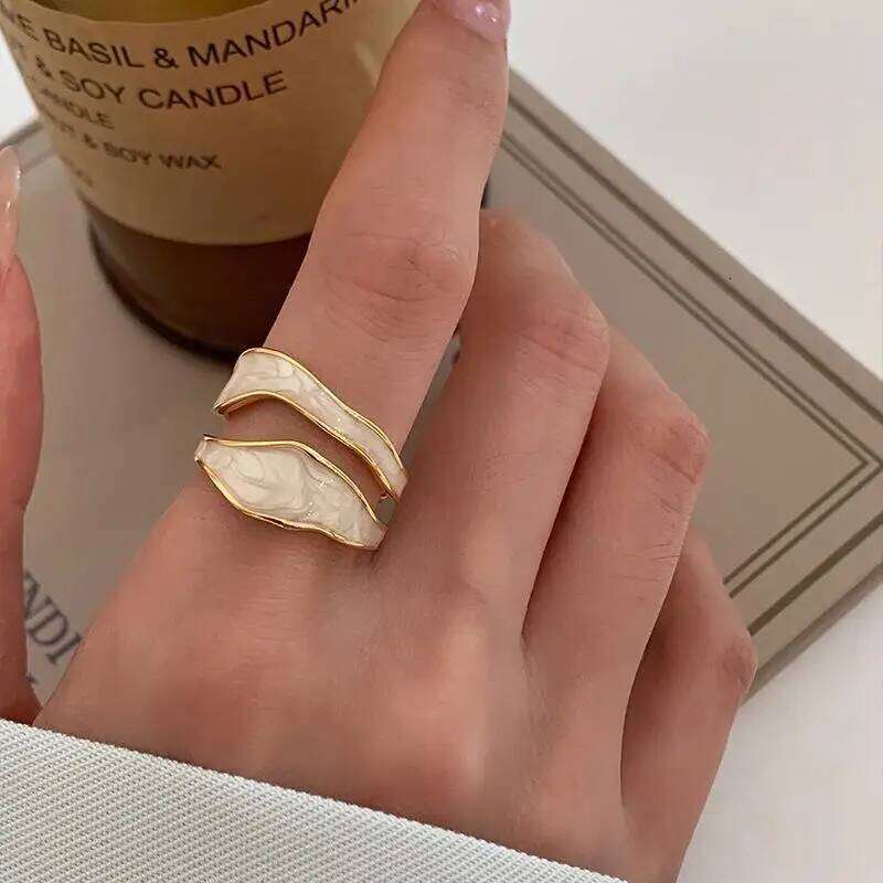 Retro Gold Color Double Oil Drip Open Rings for Women Luxury Irregular Adjustable Finger Ring 2025 New Trendy Wedding Jewelry b36de