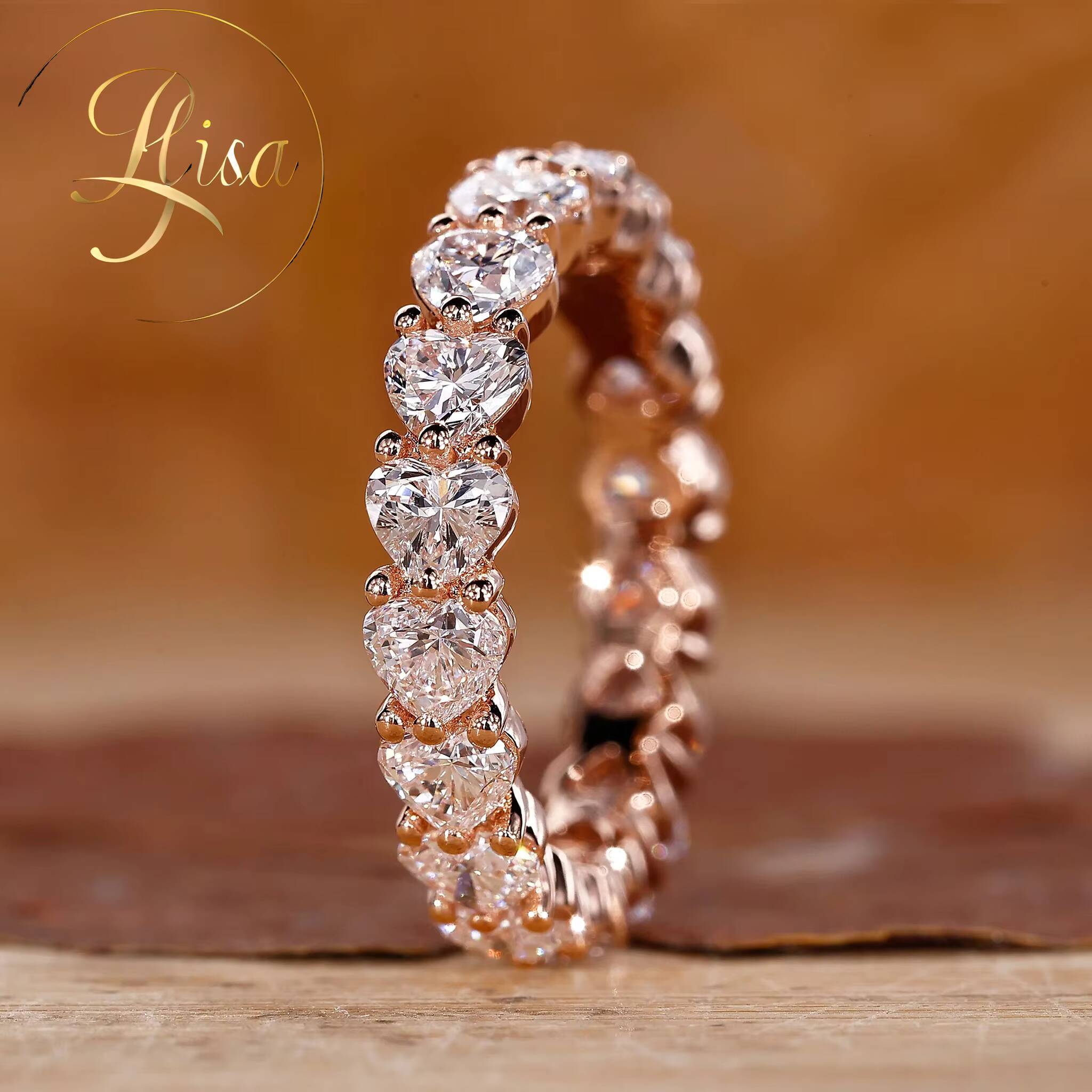 IGI Certified Lab Grown Diamond Eternity Ring Custom 18K Gold Lab Created Diamond Heart Cut Wedding Band Ring Women Jewelry