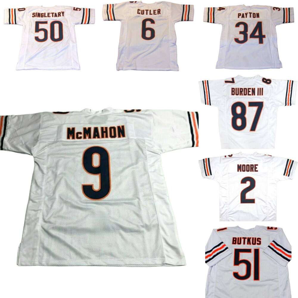 Custom Adult/Youth SINGLETARY CUTLER PAYTON BURDEN II McMAHON MOORE BUTKUS 2025 White All Stitched Football Jersey Add any name number size XS-5XL 6