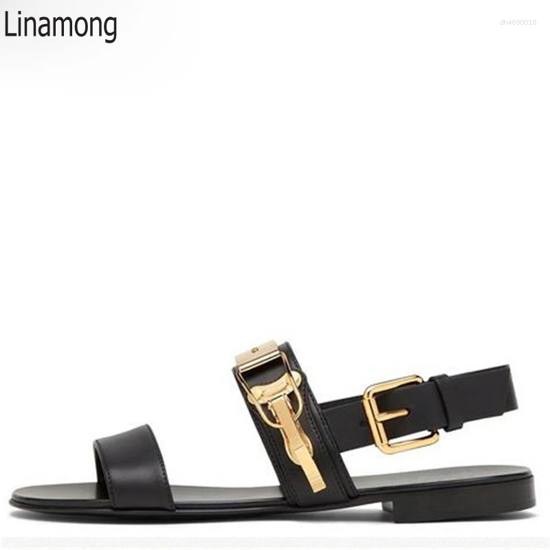 Sandales de plage antidérapantes pour hommes, chaussures de mode, décoration en métal, boucle plate, pantoufles en cuir décontractées, gladiateur