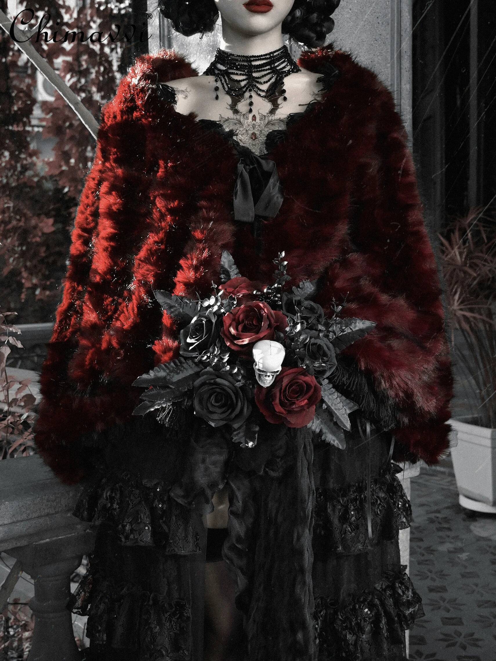 Bestseller Gothic Halloween Warm Bont Cape Herfst en Winter Nieuwe Punkstijl Dark Girl Veelzijdige Cosplay Lolita Manteljas voor dames ddmytues