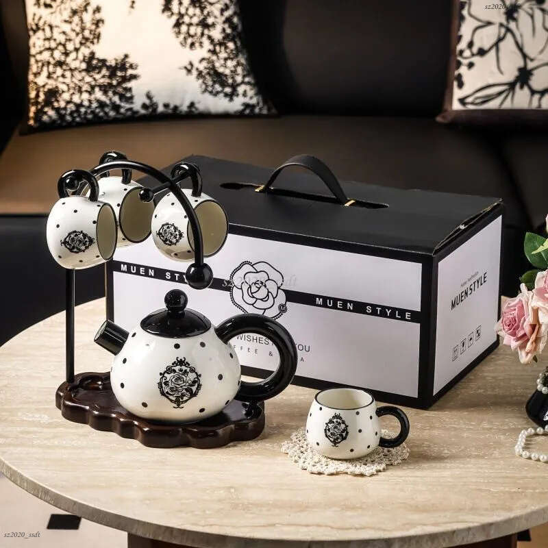 Designer Ceramic Cup 6-piece Set Retro Personalized Tea Set Luxury Rose Home Living Room Hospitality Beverage Cup g Gift M260317-image-1097828003